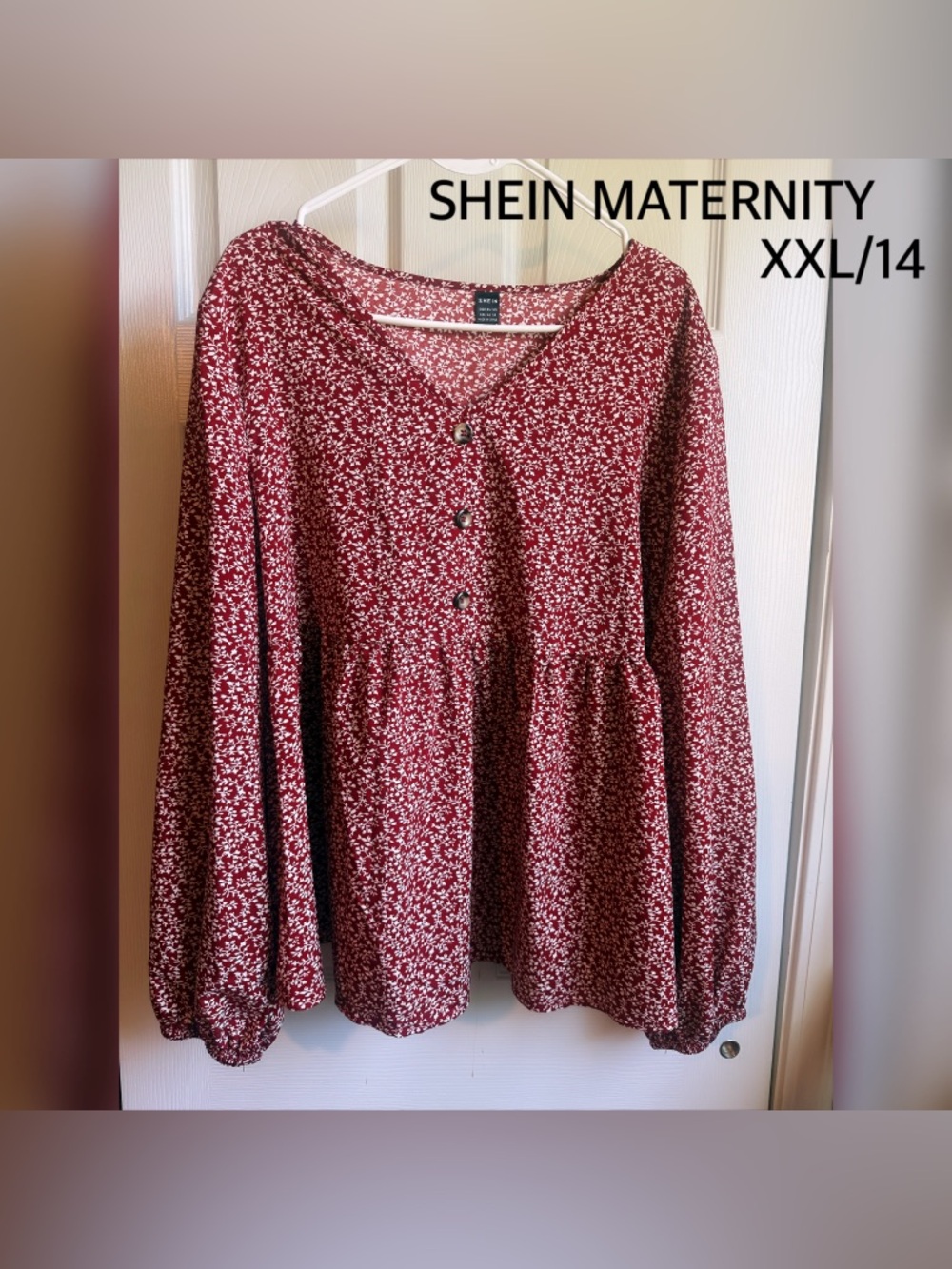 SHEIN Red Ditsy Floral Peplum Maternity Top